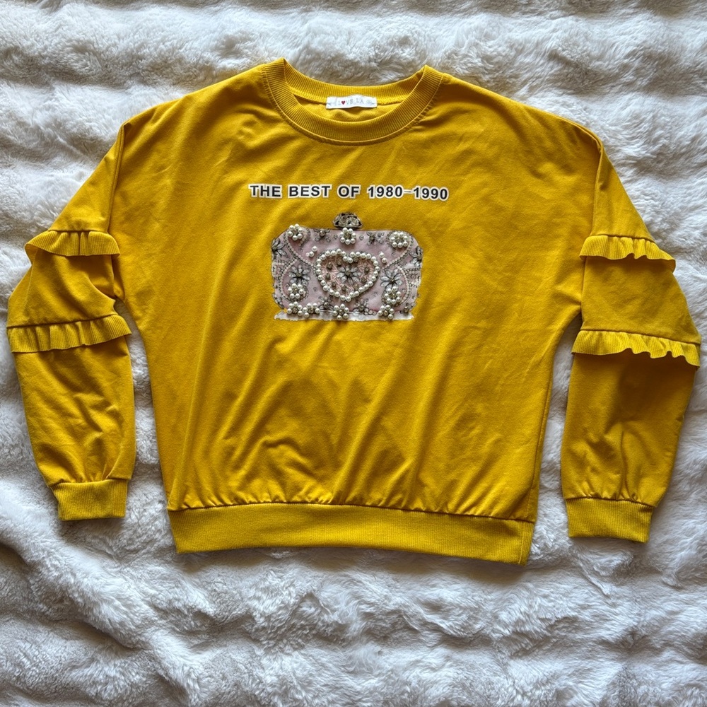 Vintage Crown Graphic Yellow Crewneck Sweater